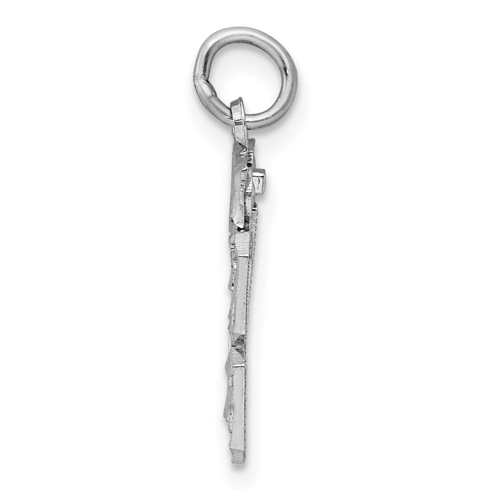 Sterling Silver Rhodium-Plated Diamond-Cut #73 Charm