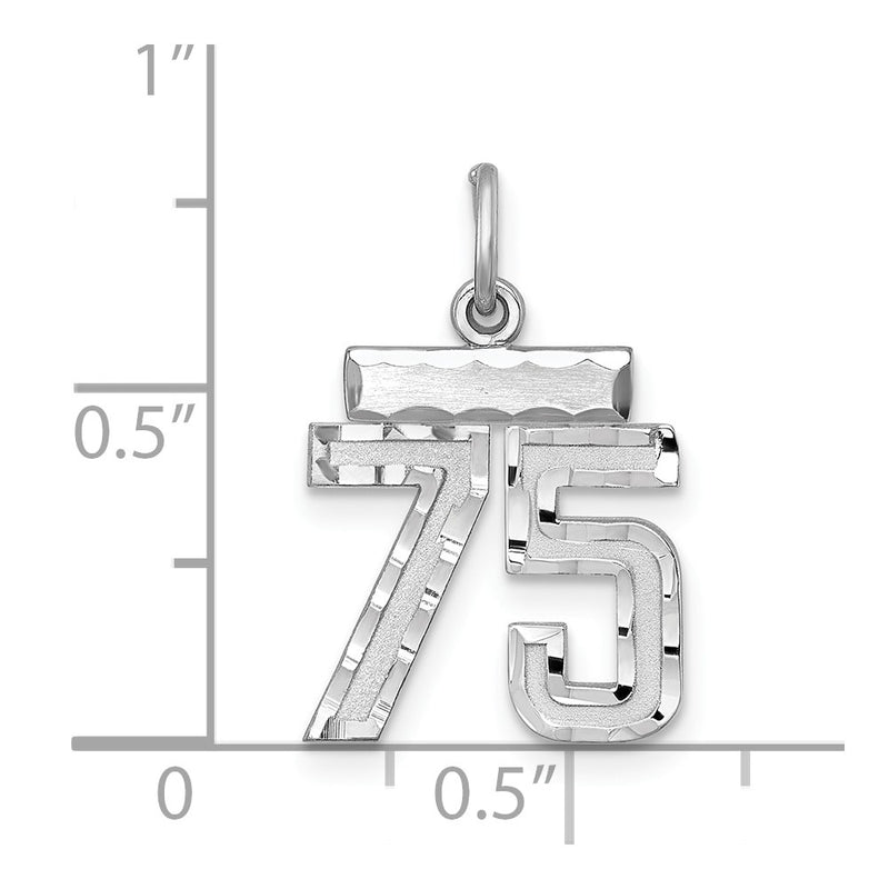 Sterling Silver Rhodium-Plated Diamond-Cut #75 Charm
