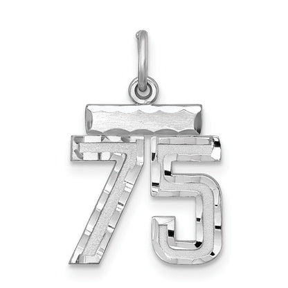 Sterling Silver Rhodium-Plated Diamond-Cut #75 Charm