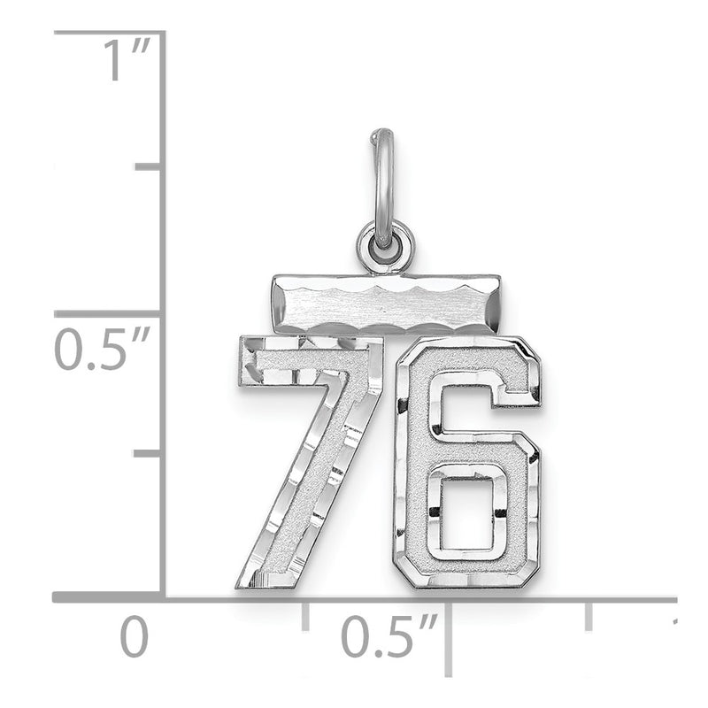 Sterling Silver Rhodium-Plated Diamond-Cut #76 Charm