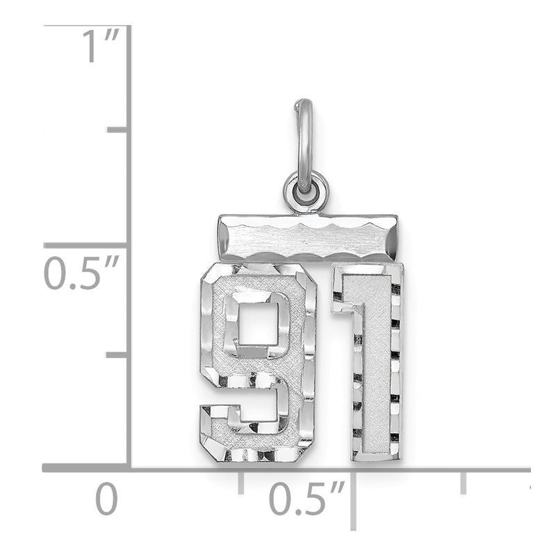 Sterling Silver Rhodium-Plated Diamond-Cut #91 Charm
