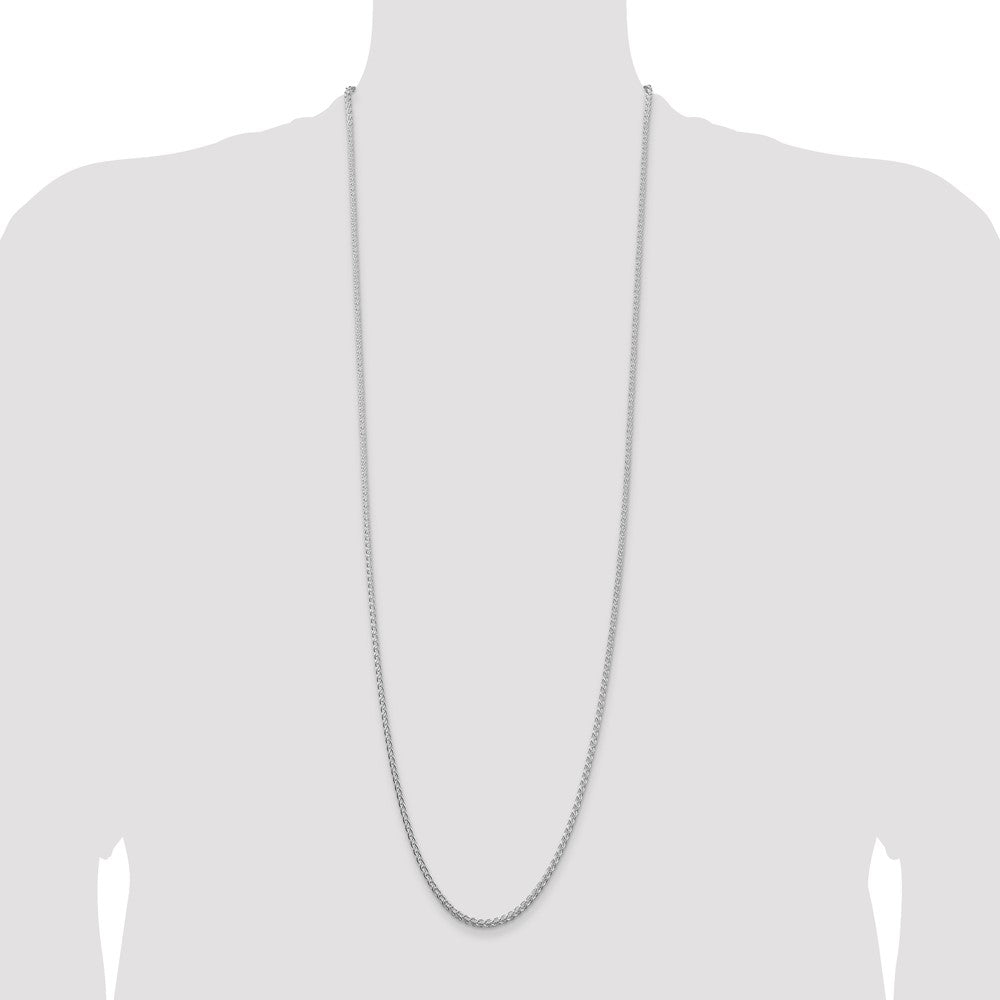 36 Inch Sterling Silver Rhodium-Plated 2.5mm Round Spiga Chain Necklace