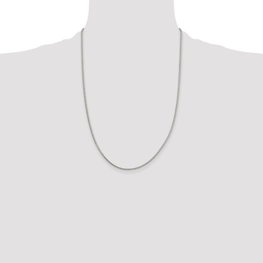 22 Inch Sterling Silver 1.7mm Diamond-Cut Round Spiga Chain Necklace