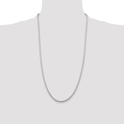 28 Inch Sterling Silver 2.85mm Diamond-Cut Round Spiga Chain Necklace