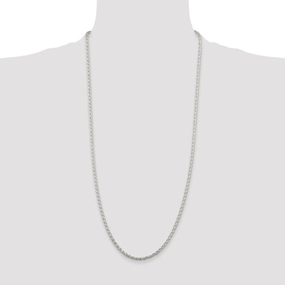 30 Inch Sterling Silver 2.85mm Diamond-Cut Round Spiga Chain Necklace
