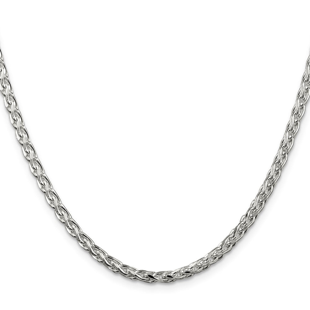 30 Inch Sterling Silver 3.5mm Diamond-Cut Round Spiga Chain Necklace
