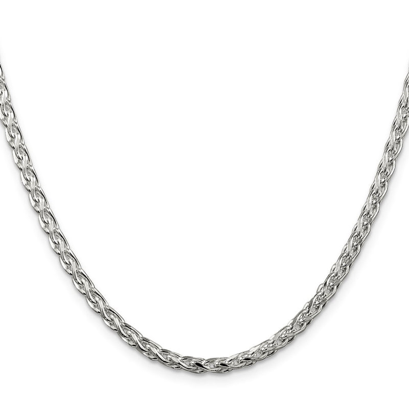 30 Inch Sterling Silver 3.5mm Diamond-Cut Round Spiga Chain Necklace