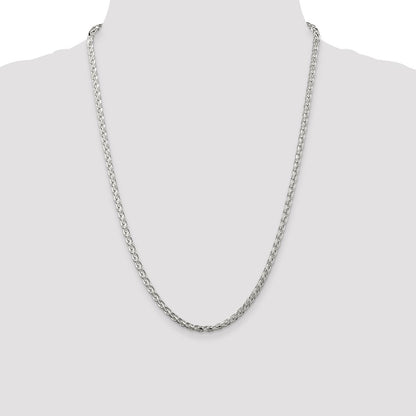 24 Inch Sterling Silver 3.5mm Diamond-Cut Round Spiga Chain Necklace