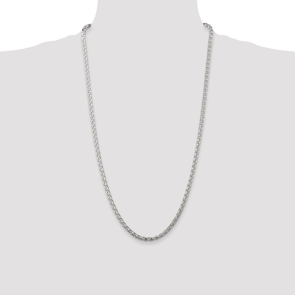 28 Inch Sterling Silver 3.5mm Diamond-Cut Round Spiga Chain Necklace