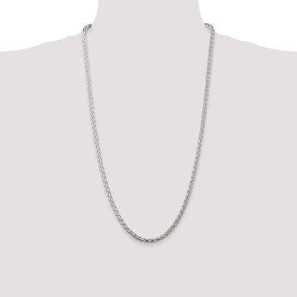 28 Inch Sterling Silver 3.5mm Diamond-Cut Round Spiga Chain Necklace