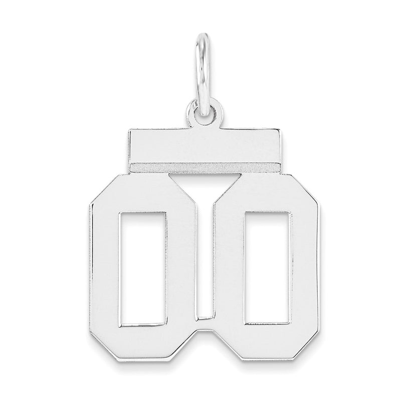 Sterling Silver Rhodium-Plated Small Polished Number Double 00 With Top