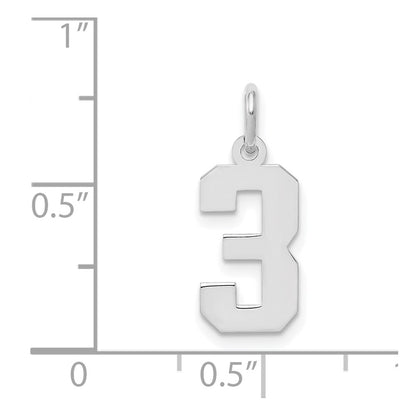 Sterling Silver Silver/Rhodium-Plated Polished Number 3 Charm