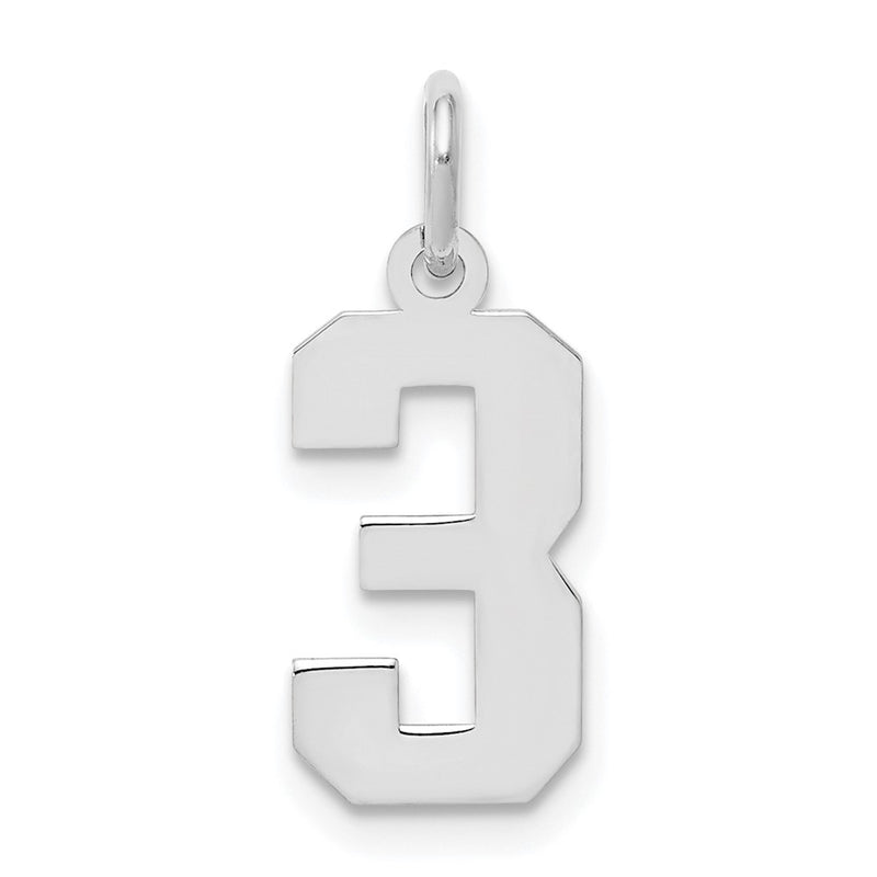Sterling Silver Silver/Rhodium-Plated Polished Number 3 Charm