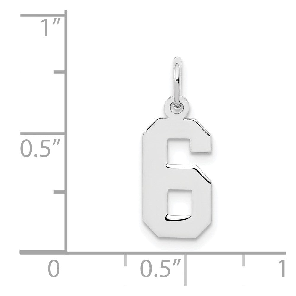 Sterling Silver Silver/Rhodium-Plated Polished Number 6 Charm