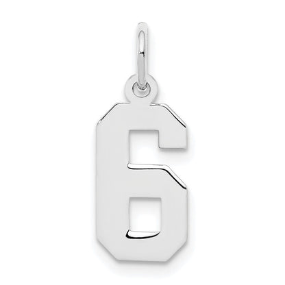 Sterling Silver Silver/Rhodium-Plated Polished Number 6 Charm
