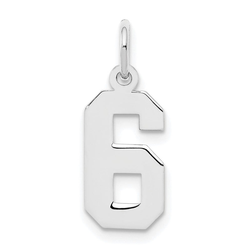 Sterling Silver Silver/Rhodium-Plated Polished Number 6 Charm