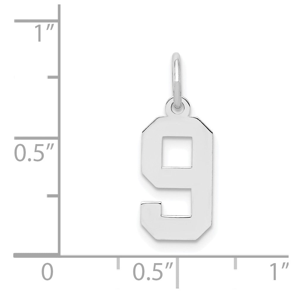 Sterling Silver Silver/Rhodium-Plated Polished Number 9 Charm