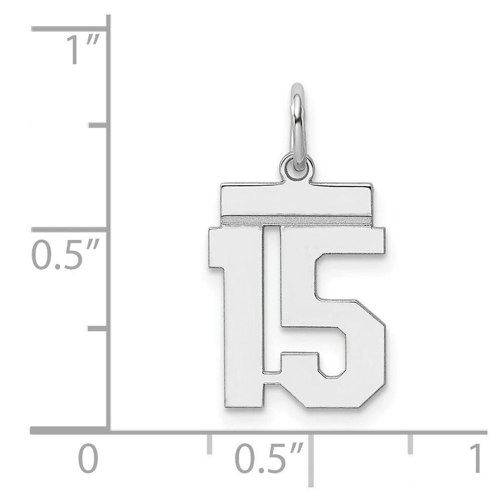 Sterling Silver Silver/Rhodium-Plated Polished Number 15 Charm