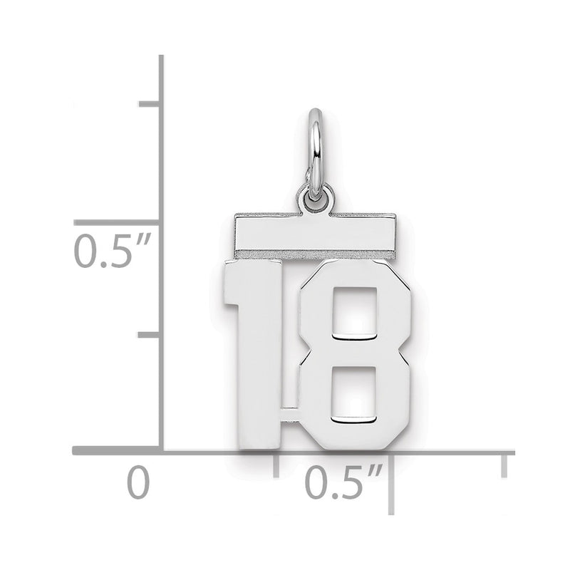 Sterling Silver Silver/Rhodium-Plated Polished Number 18 Charm