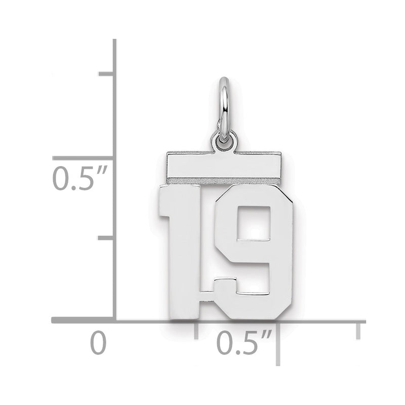 Sterling Silver Silver/Rhodium-Plated Polished Number 19 Charm