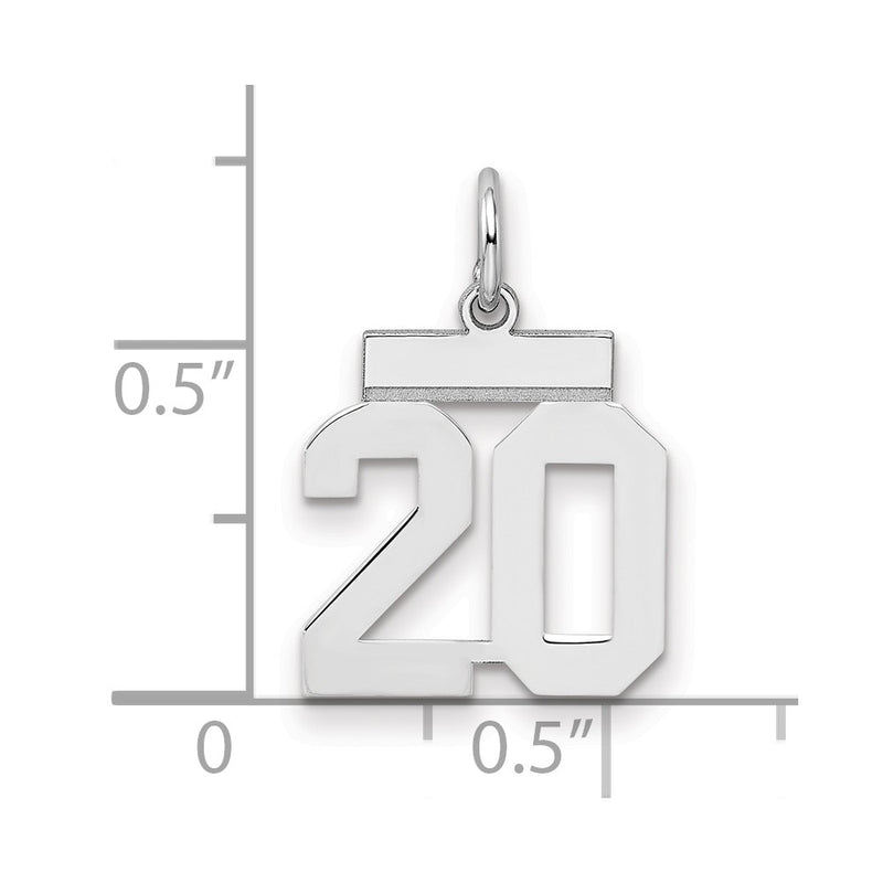Sterling Silver Silver/Rhodium-Plated Polished Number 20 Charm