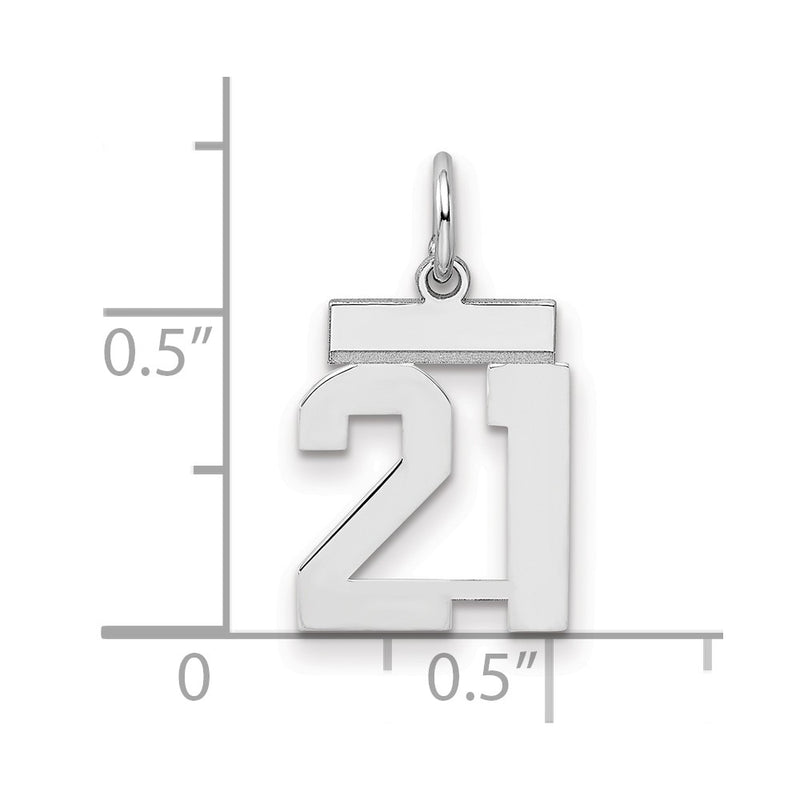 Sterling Silver Silver/Rhodium-Plated Polished Number 21 Charm