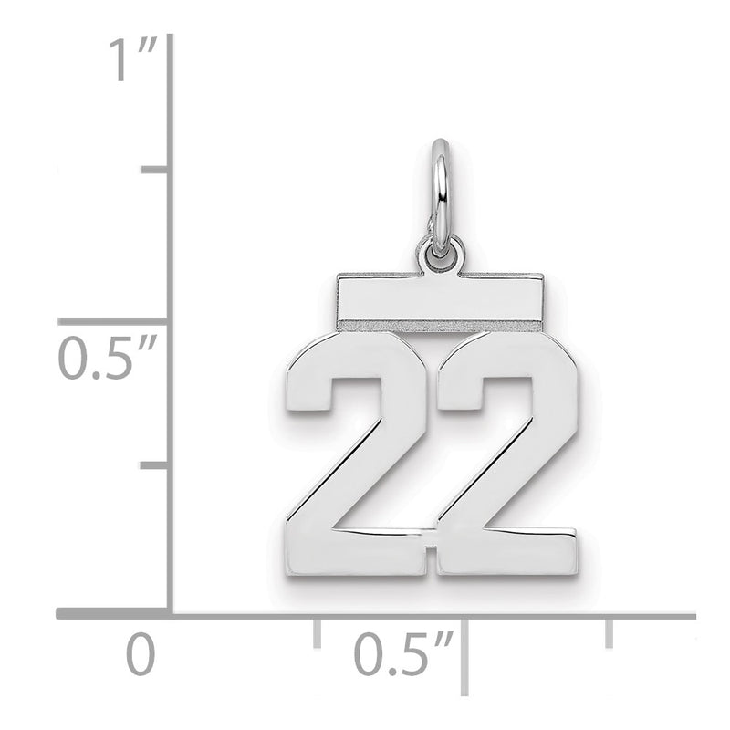 Sterling Silver Silver/Rhodium-Plated Polished Number 22 Charm