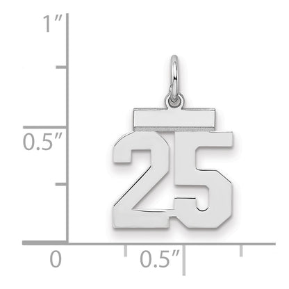 Sterling Silver Silver/Rhodium-Plated Polished Number 25 Charm