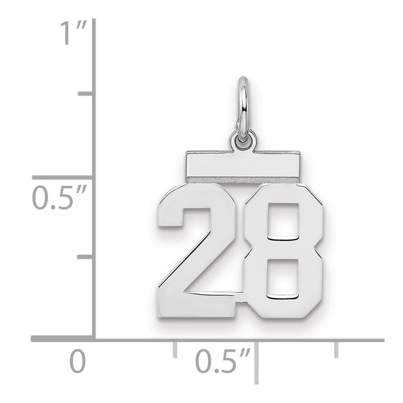 Sterling Silver Silver/Rhodium-Plated Polished Number 28 Charm