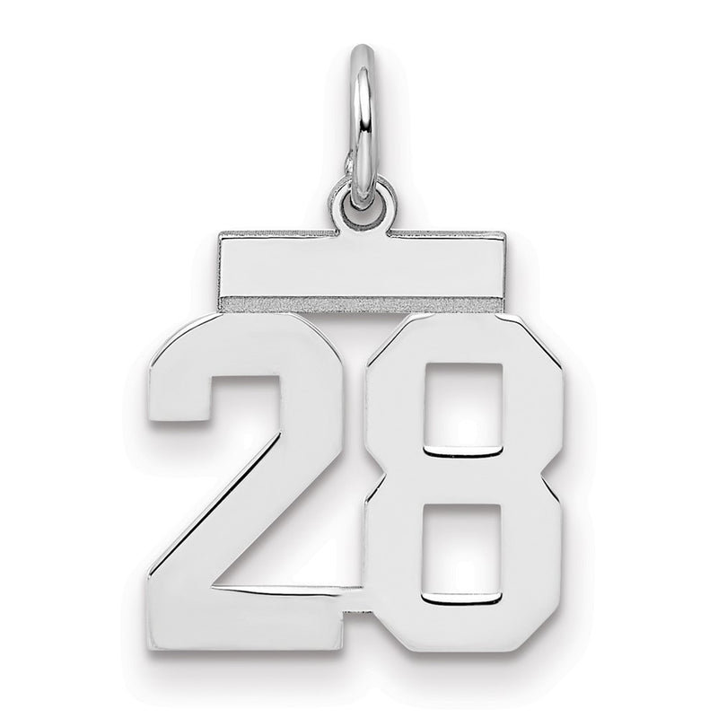 Sterling Silver Silver/Rhodium-Plated Polished Number 28 Charm
