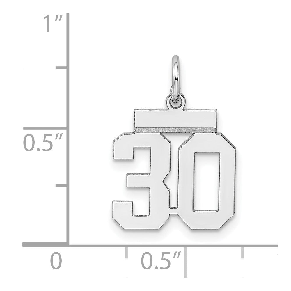 Sterling Silver Silver/Rhodium-Plated Polished Number 30 Charm