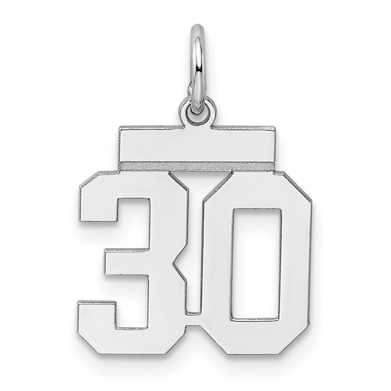 Sterling Silver Silver/Rhodium-Plated Polished Number 30 Charm