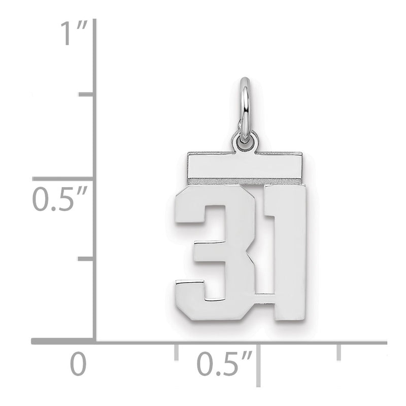 Sterling Silver Silver/Rhodium-Plated Polished Number 31 Charm