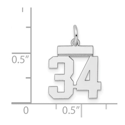 Sterling Silver Silver/Rhodium-Plated Polished Number 34 Charm
