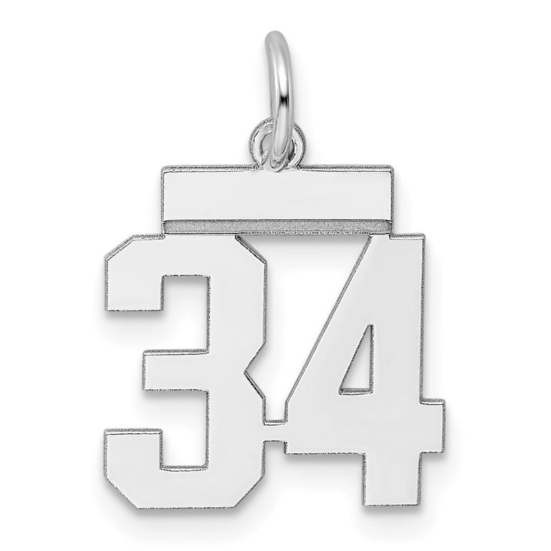 Sterling Silver Silver/Rhodium-Plated Polished Number 34 Charm