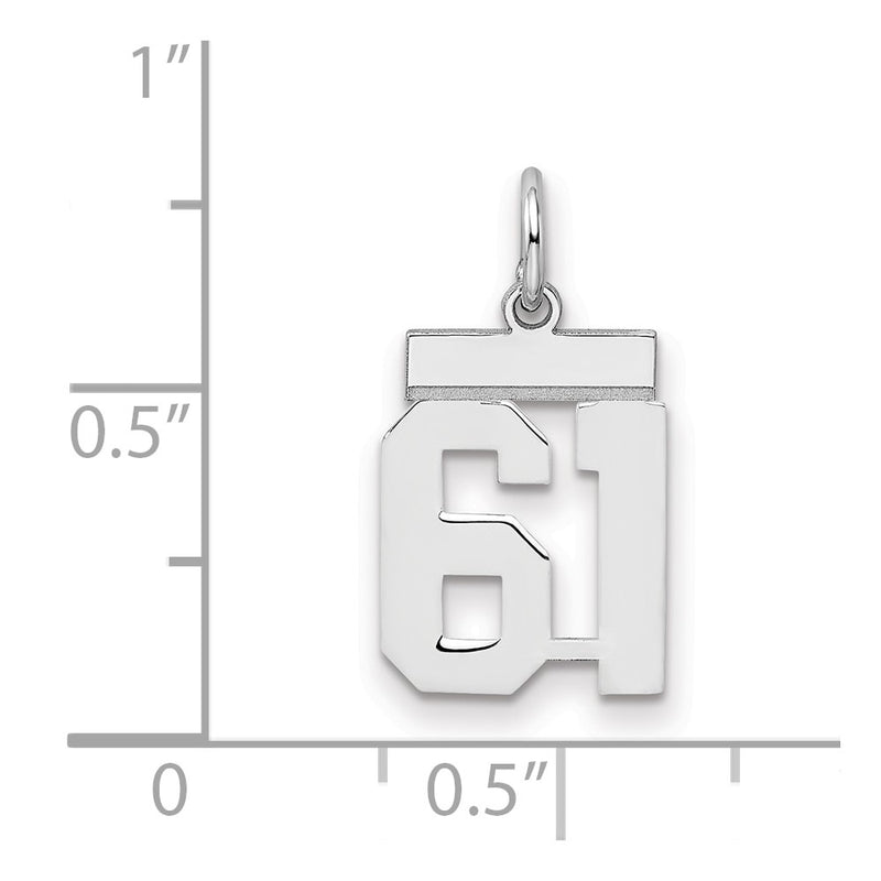 Sterling Silver Silver/Rhodium-Plated Polished Number 61 Charm