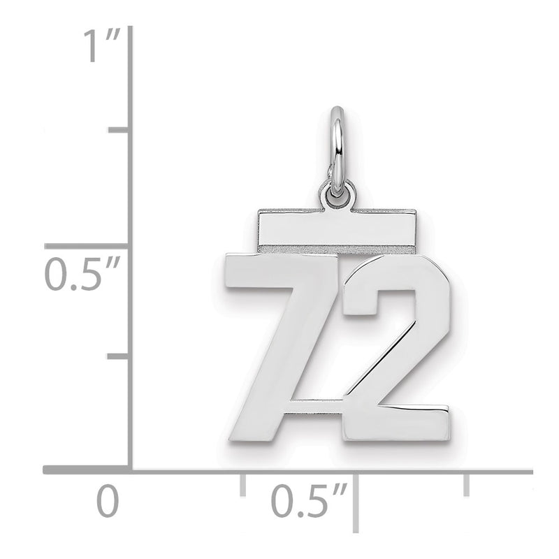Sterling Silver Silver/Rhodium-Plated Polished Number 72 Charm