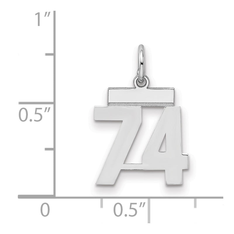 Sterling Silver Silver/Rhodium-Plated Polished Number 74 Charm