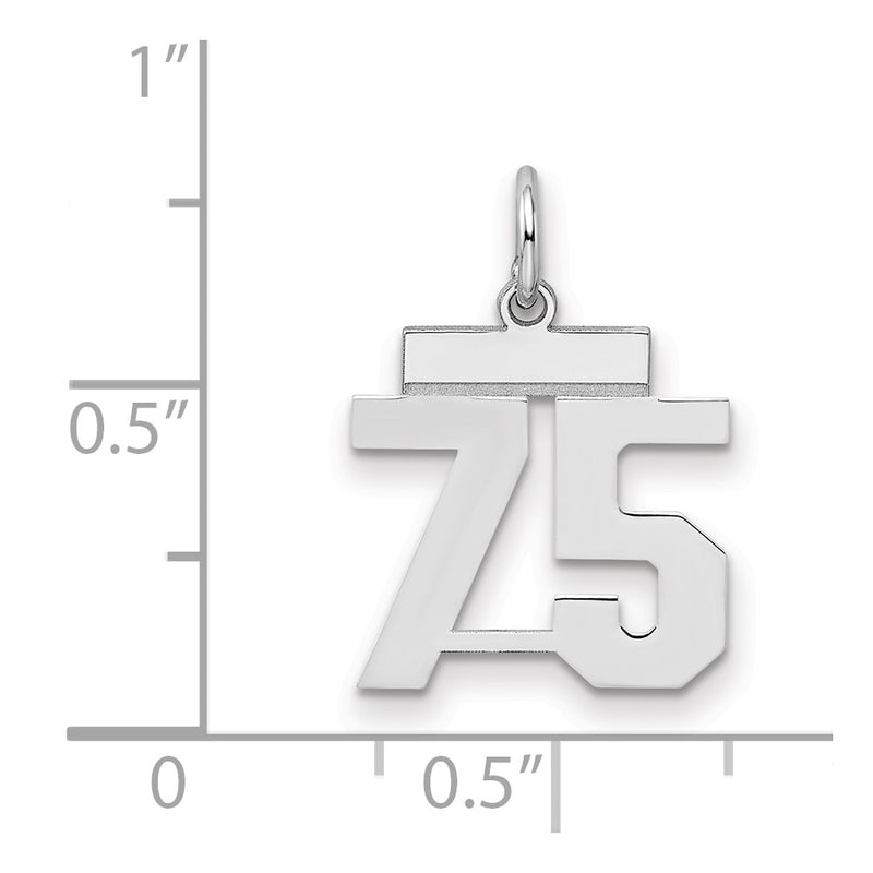 Sterling Silver Silver/Rhodium-Plated Polished Number 75 Charm