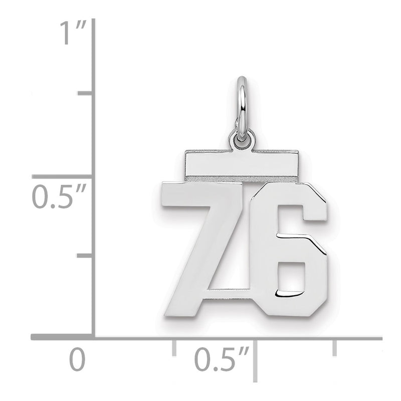 Sterling Silver Silver/Rhodium-Plated Polished Number 76 Charm