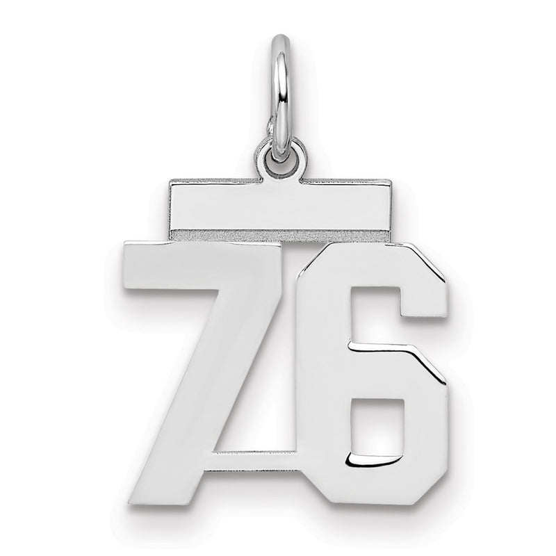 Sterling Silver Silver/Rhodium-Plated Polished Number 76 Charm