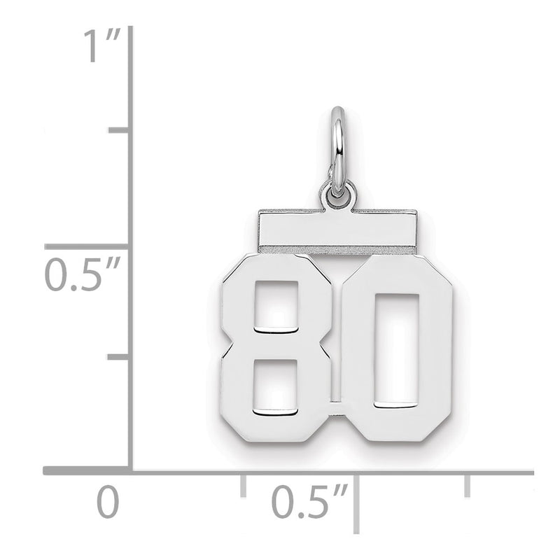 Sterling Silver Silver/Rhodium-Plated Polished Number 80 Charm