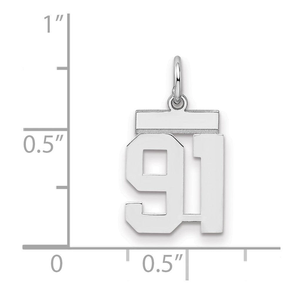 Sterling Silver Silver/Rhodium-Plated Polished Number 91 Charm