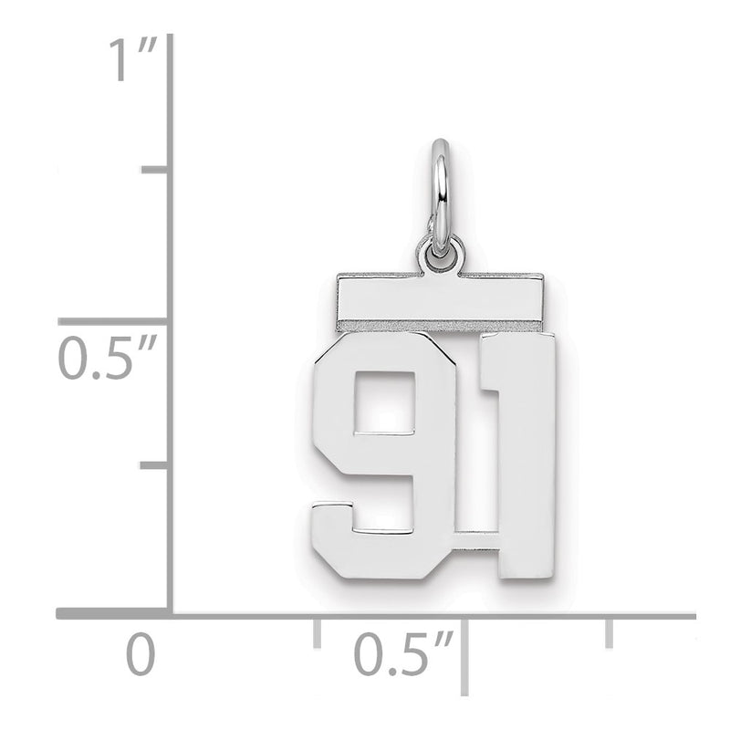 Sterling Silver Silver/Rhodium-Plated Polished Number 91 Charm