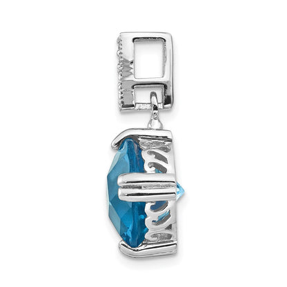 Sterling Silver Rhod-Plated Blue And Clear Cz Pendant Earring Set