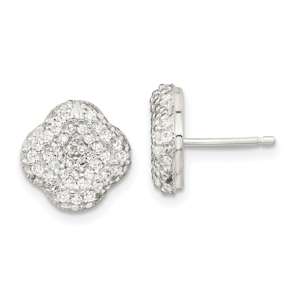 Sterling Silver 16In W/1.5 In Ext Cz Square Necklace/Earrings/Ring Set
