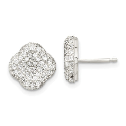 Sterling Silver 16In W/1.5 In Ext Cz Square Necklace/Earrings/Ring Set