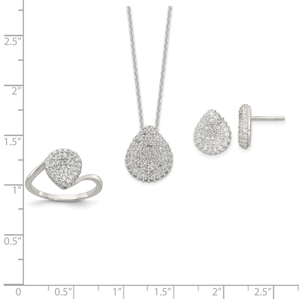 Sterling Silver 16 In W/1.5 Ext. Cz Pear Necklace, Earrings And Ring