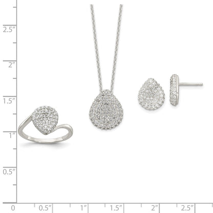 Sterling Silver 16 In W/1.5 Ext. Cz Pear Necklace, Earrings And Ring