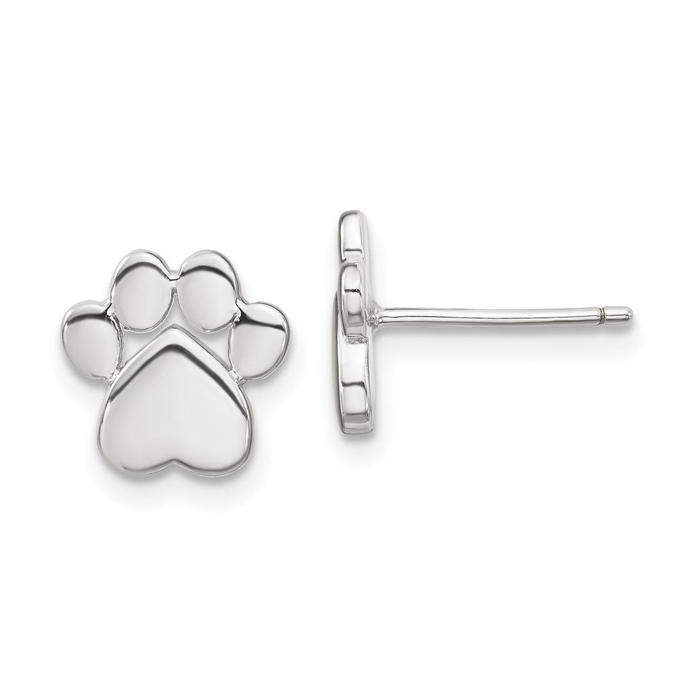 Sterling Silver Rh-Plated Paw Print W/2 In Ext. Post Earring Necklace Set
